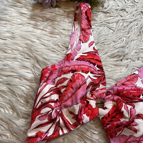 NWT Jessica Simpson Fuchsia Multi Palm O Ring Cut Out One Piece Swimsuit sz S - Picture 4 of 12